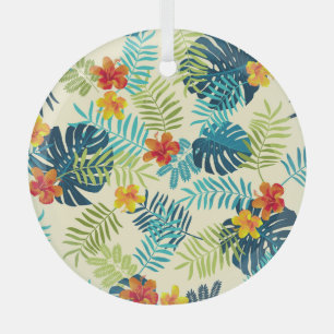 Tropisches Monstera Hibiskus Sommer Muster Ornament Aus Glas