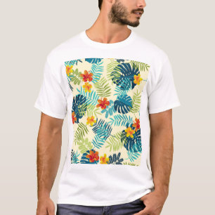 Tropisches Monstera Hibiskus Sommer Muster T-Shirt
