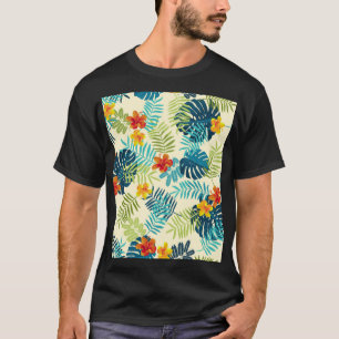 Tropisches Monstera Hibiskus Sommer Muster T-Shirt