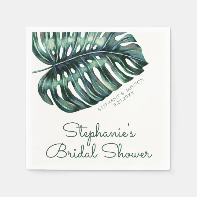 Tropisches Monstera Leaf Grüne Serviette (Vorderseite)