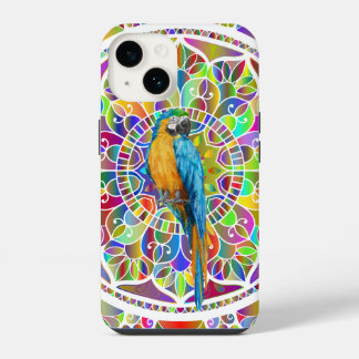 Tropisches Mosaik – Blau- und Goldara-Mandala iPhone 14 Hülle