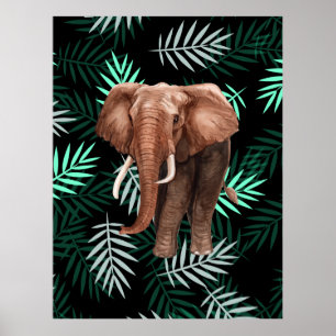 Tropisches Muster, Elefant Poster