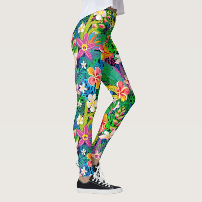 Tropisches Muster farbenfrohe Whimsikische Blume Leggings (Rechts)