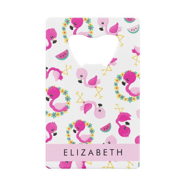 Tropisches Muster, Flamingos, Blume, Ihr Name Geldbeutel Flaschenöffner (Vorderseite)