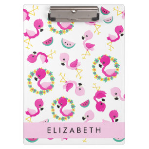 Tropisches Muster, Flamingos, Blume, Ihr Name Klemmbrett