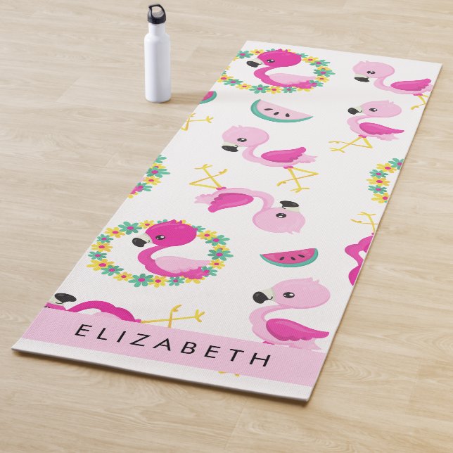 Tropisches Muster, Flamingos, Blume, Ihr Name Yogamatte (Beispiel)