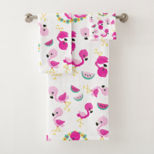 Tropisches Muster, Flamingos, Wassermelonen, Blume Badhandtuch Set