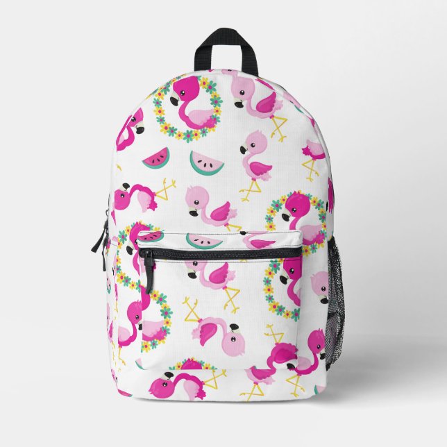 Tropisches Muster, Flamingos, Wassermelonen, Blume Bedruckter Rucksack (Vorderseite)