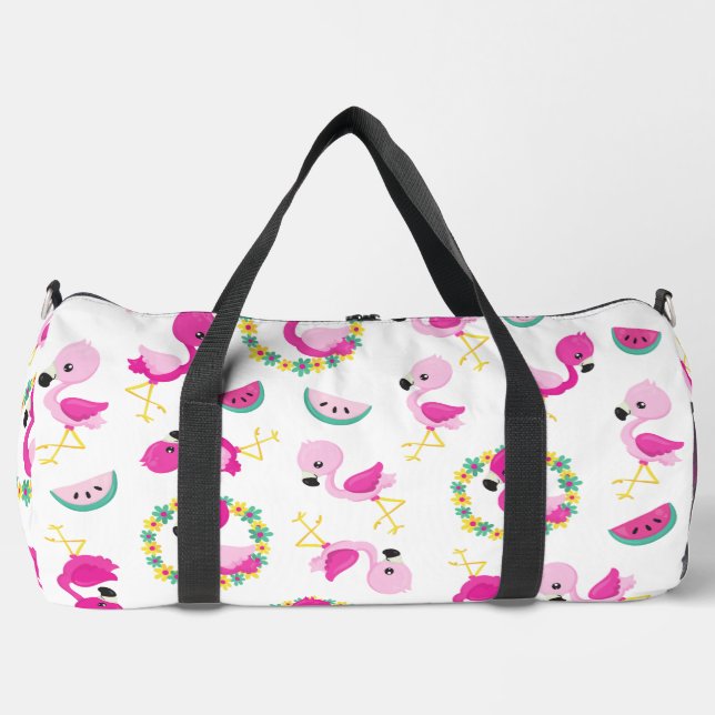 Tropisches Muster, Flamingos, Wassermelonen, Blume Duffle Bag (Vorderseite)