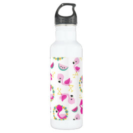Tropisches Muster, Flamingos, Wassermelonen, Blume Edelstahlflasche