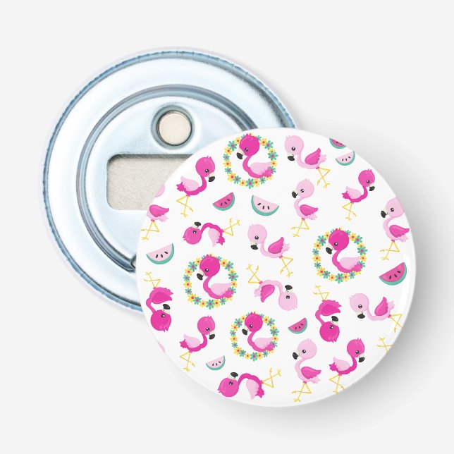 Tropisches Muster, Flamingos, Wassermelonen, Blume Flaschenöffner (Vorderseite)