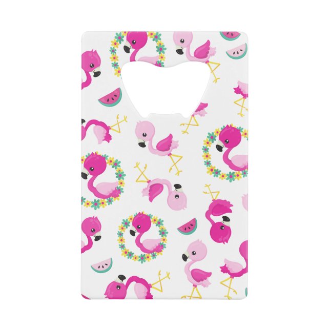 Tropisches Muster, Flamingos, Wassermelonen, Blume Geldbeutel Flaschenöffner (Vorderseite)