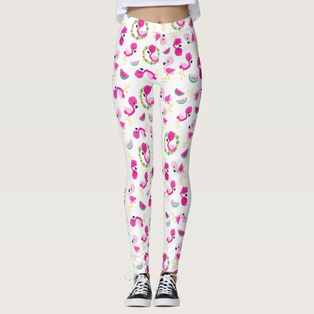Tropisches Muster, Flamingos, Wassermelonen, Blume Leggings (Vorderseite)