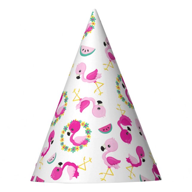 Tropisches Muster, Flamingos, Wassermelonen, Blume Partyhütchen (Vorderseite)