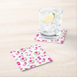 Tropisches Muster, Flamingos, Wassermelonen, Blume Rechteckiger Pappuntersetzer