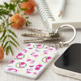Tropisches Muster, Flamingos, Wassermelonen, Blume Schlüsselanhänger