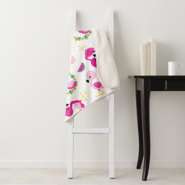 Tropisches Muster, Flamingos, Wassermelonen, Blume Sherpadecke (Beispiel)