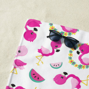Tropisches Muster, Flamingos, Wassermelonen, Blume Strandtuch