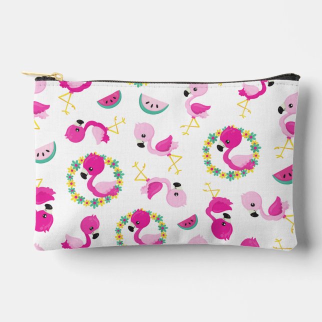 Tropisches Muster, Flamingos, Wassermelonen, Blume Zubehörtasche (Vorderseite)