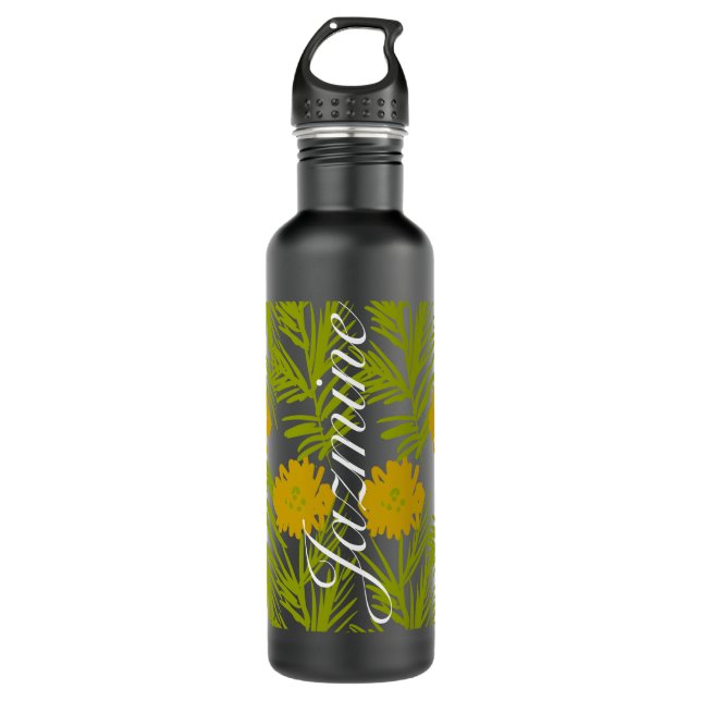 Tropisches Muster Gelbe Florals Edelstahlflasche (Vorderseite)