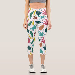 Tropisches Muster mit bunten Blätter Capri Leggings
