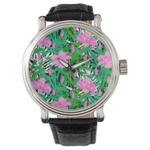 Tropisches Muster mit Dschungel-Blumen Armbanduhr