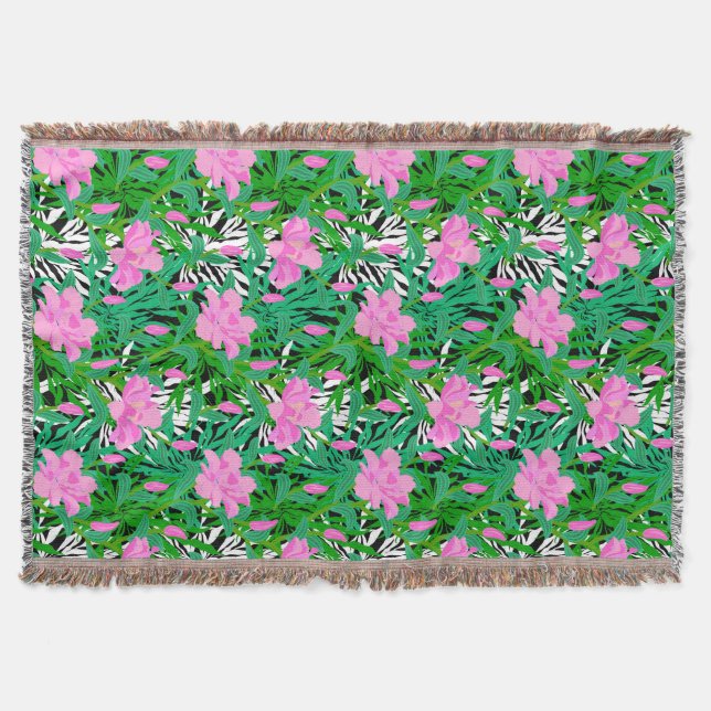 Tropisches Muster mit Dschungel-Blumen Decke (Vorderseite)