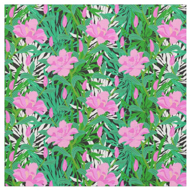 Tropisches Muster mit Dschungel-Blumen Stoff (Nahaufnahme)