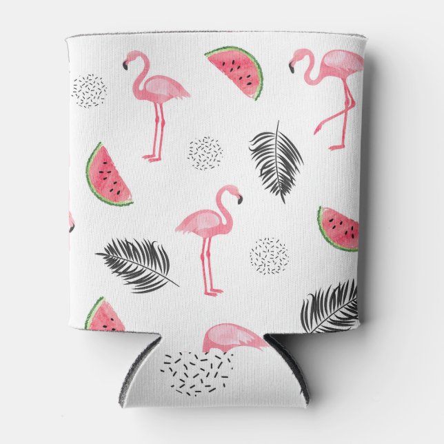 Tropisches Muster mit Flamingos. Dosenkühler (Vorderseite)