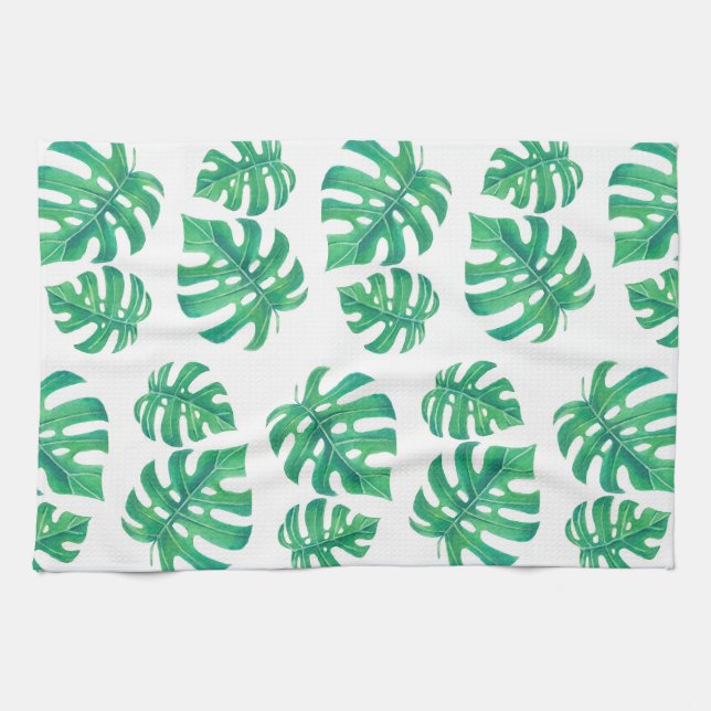 Tropisches Muster mit Monstera-Blätter Geschirrtuch (Horizontal)