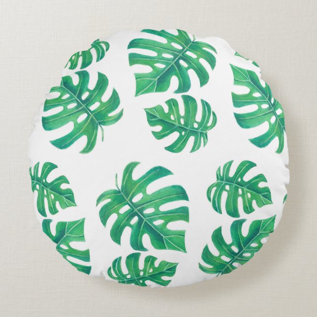 Tropisches Muster mit Monstera-Blätter Rundes Kissen (Vorderseite)
