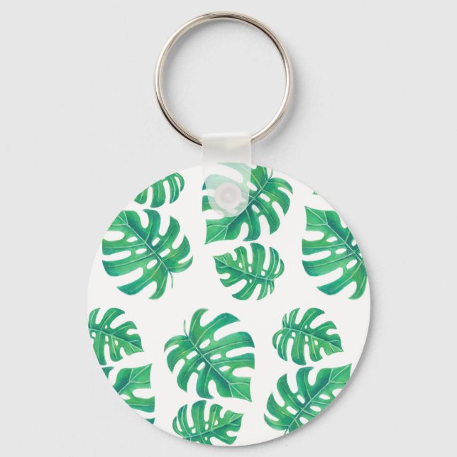 Tropisches Muster mit Monstera-Blätter Schlüsselanhänger (Vorderseite)