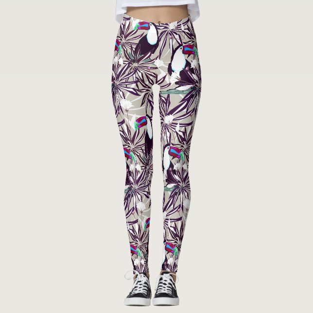 Tropisches Muster mit Palmen und Vögeln. Leggings (Vorderseite)