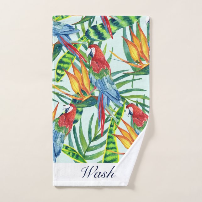 Tropisches Muster mit Papageien, Blätter und Blume Handtuch (Handtuch)