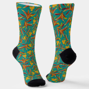 Tropisches Muster mit roten und gelben Blättern Socken