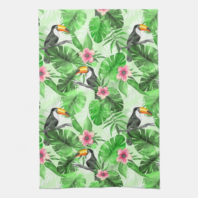 Tropisches Muster mit Toucan Geschirrtuch (Vertikal)