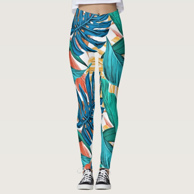 Tropisches Muster, Palmenblätter aus Dschungeln, B Leggings (Vorderseite)