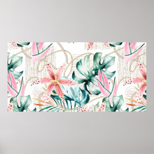 Tropisches nahtloses Muster mit Orchideen-Blätter  Poster
