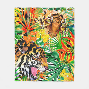 tropisches nahtloses Muster mit Tiger. Aquarell j Fleecedecke