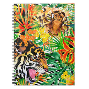 tropisches nahtloses Muster mit Tiger. Aquarell j Notizblock
