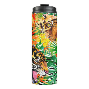 tropisches nahtloses Muster mit Tiger. Aquarell j Thermosbecher