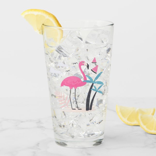 Tropisches Niedliches lustiges Flamingo-Aquarellmu Glas (Vorderseite Ice)