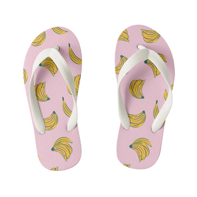 Tropisches Obst Banane Gelb und Rosa Kinderbadesandalen (Fußbett)