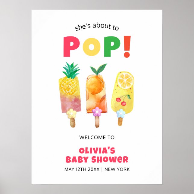 Tropisches Obst Eiscreme Pop Babydusche Herzlich w Poster (Vorne)