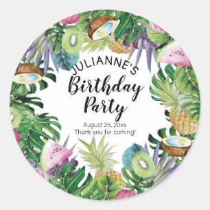 Tropisches Obst Greenery Summer Birthday Party Runder Aufkleber