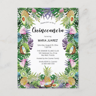 Tropisches Obst | Greenery Sunset Quinceañera Einladungspostkarte