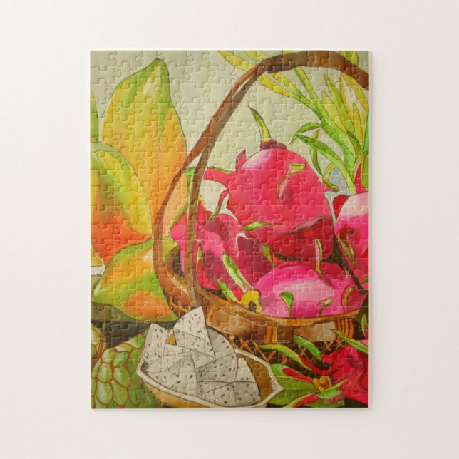 Tropisches Obst Noch Leben Original Aquarellkunst (Vertikal)