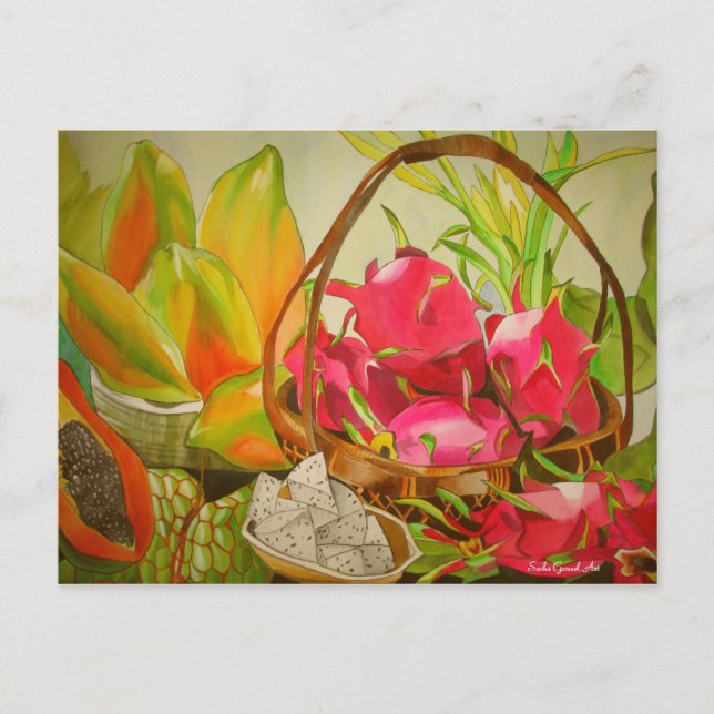 Tropisches Obst Noch Leben Original Aquarellkunst Postkarte (Vorderseite)