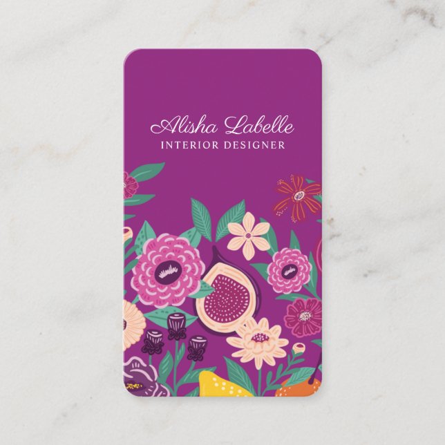 Tropisches Obst und Wildblumen Botanisches Rosa Visitenkarte (Vorderseite)