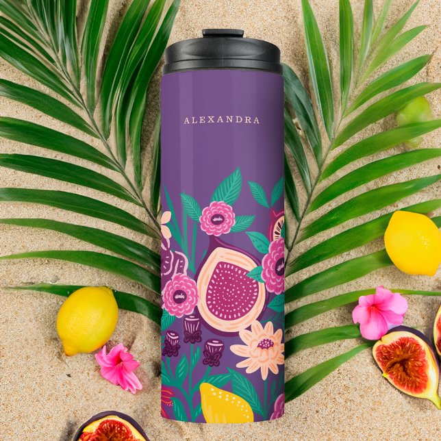 Tropisches Obst und Wildblumen Botanisches Violett Thermosbecher (Tropical Fruit & Wildflowers Botanical Violet Thermal Tumbler)